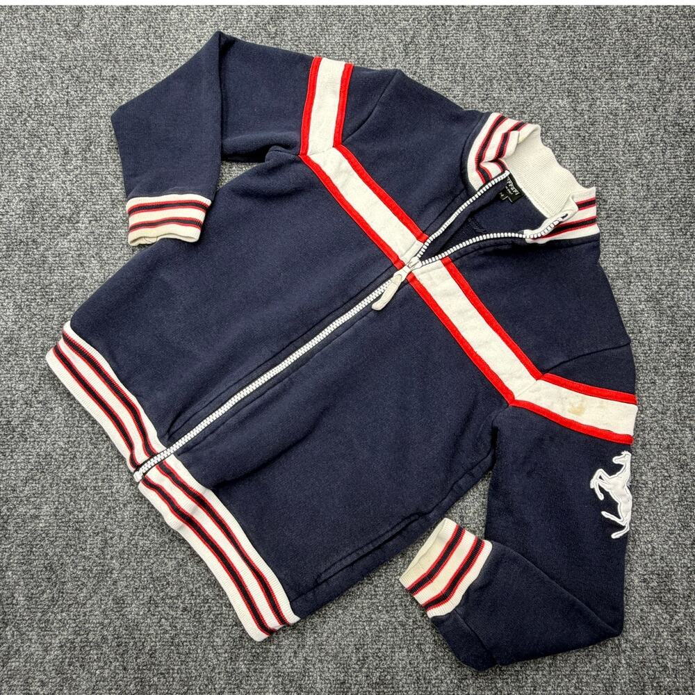 Ferrari Kids Zip Sweatshirt Jacket 7-8 Made In Italy Navy Embroidered
